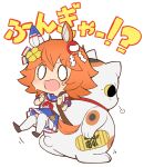  1girl =3 alternate_eye_symbol animal_ears backpack bag bead_bracelet beads blank_eyes blush bracelet chibi clothing_cutout clover_hair_ornament commentary daruma_doll ema gold hair_ornament highres holding_strap horse_ears horse_girl horse_tail jewelry koban_(gold) looking_at_viewer maneki-neko matikanefukukitaru_(umamusume) midriff_peek motion_lines neckerchief nihudau open_mouth orange_hair outstretched_arm pleated_skirt red_neckerchief sailor_collar school_uniform serafuku shoulder_cutout skirt smile solo strap sweat tail translation_request transparent_background umamusume v-shaped_eyebrows yellow_eyes 