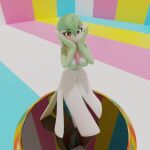  abstract_background anthro blender_(software) bottomwear clothed clothing dress female fever-dreamer gardevoir generation_3_pokemon hand_on_cheek hi_res humanoid looking_at_viewer nintendo pokemon pokemon_(species) skirt solo spinning 