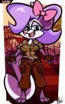  absurd_res anthro big_tail bottomwear brown_bottomwear brown_clothing brown_pants clothing female fifi_la_fume fur hi_res looney_tunes mammal mephitid pants purple_body purple_fur skunk solo sparksaxel tail tiny_toon_adventures warner_brothers 