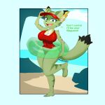  anthro beach bluebambo carol_tea clothing female freedom_planet freedom_planet_2 galaxytrail hat headgear headwear hi_res lifeguard lifeguard_swimsuit rubber_ring seaside solo swimwear text 