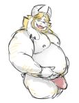  anthro asgore_dreemurr beribeardraw bovid caprine chubby_anthro clothing erection_under_bottomwear goat male mammal solo thong toby_fox_(copyright) undertale_(series) underwear 