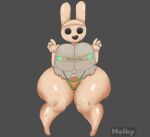  animal_crossing anthro big_breasts black_eyes breasts brown_body camel_toe clothing coco_(animal_crossing) crop_top empty_eyes female gothicc gyroid huge_breasts huge_hips huge_thighs lagomorph leporid looking_at_viewer mammal navel nintendo open_mouth rabbit shirt solo thick_thighs thong topwear translucent translucent_clothing underwear wide_hips 