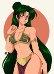  0tacat 1girl absurdres animal_ears armband bikini bishoujo_senshi_sailor_moon blush bracelet breasts brown_eyes cleavage commentary contrapposto cosplay english_commentary frown green_hair hair_bun highres jewelry large_breasts long_hair meiou_setsuna pelvic_curtain pink_lips princess_leia_organa_solo princess_leia_organa_solo_(cosplay) signature single_hair_bun solo star_wars star_wars:_return_of_the_jedi swimsuit very_long_hair 