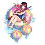  1girl afloat ball barefoot beachball blush bob_cut brown_footwear cherry_blossoms closed_mouth feet flower footwear_flower fuzichoco girls&#039;_frontline green_eyes gun hair_flower hair_ornament holding holding_gun holding_weapon innertube light_frown looking_at_viewer lying official_alternate_costume official_art on_back one-piece_swimsuit pink_flower purple_hair sandals sandals_removed school_swimsuit short_hair simple_background soles solo swimsuit toenails toes transparent_background transparent_sailor_collar type_4_(cape_no._4)_(girls&#039;_frontline) type_4_(girls&#039;_frontline) type_4_rifle water weapon wet 