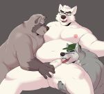 anthro ball_grab balls breast_play breasts canid canine canis domestic_dog genitals grandpas group husky lemon_party male male/male mammal musclegut nipple_fetish nipple_play nipples nordic_sled_dog penis penis_grab pink_nipples procyonid raccoon samoyed spitz tongue tongue_on_penis tongue_out trio vasuki 