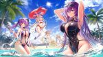  2013 5girls :d ^_^ animal_ear_fluff animal_ears animal_hands armband armpits arms_behind_head arms_up bare_shoulders beach between_breasts bikini black_one-piece_swimsuit black_ribbon blonde_hair blue_eyes blue_sky blush breasts brown_hair cat_ears center_opening choker cleavage closed_eyes cloud cloudy_sky coconut_tree company_name covered_navel crescent crescent_hair_ornament day erlang_shen_(sennen_sensou_aigis) eyewear_on_head floating_hair flower goggles goggles_on_head hair_between_eyes hair_flower hair_ornament hair_ribbon hair_tubes hat hatsune_(sennen_sensou_aigis) hecatie_(sennen_sensou_aigis) highleg highleg_swimsuit highres holding holding_hair holding_innertube holding_water innertube innertube_with_ears jacket jumping kneeling large_breasts lens_flare leone_(sennen_sensou_aigis) long_hair looking_at_viewer midair mountainous_horizon multiple_girls multiple_thigh_straps navel o-ring o-ring_bikini off_shoulder official_art one-piece_swimsuit orange_bikini outdoors palm_tree partially_submerged patricia_(sennen_sensou_aigis) purple_hair purple_slingshot_swimsuit red_innertube ribbon sand sand_castle sand_sculpture sandals second-party_source sennen_sensou_aigis short_shorts shorts sitting sky smile standing strap_between_breasts straw_hat striped striped_thighhighs summer sun sunflower sunflower_hair_ornament sunglasses swimsuit tattoo thigh_strap thighhighs thighs tree trowel twintails very_long_hair water_in_hands wet wet_clothes wet_swimsuit white_jacket white_shorts white_thighhighs 