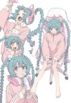  +_+ 1girl absurdres animal_ear_headphones animal_ears aqua_eyes aqua_hair aqua_nails bare_legs barefoot blue_hair blush braid can cat_ear_headphones chair controller drinking_straw energy_drink fake_animal_ears flower game_controller gaming_chair gradient_hair hair_flower hair_ornament hatsune_miku headphones highres holding holding_can holding_controller holding_game_controller jacket long_hair looking_at_viewer mosh_mallow multicolored_hair multiple_views nail_polish open_mouth pink_jacket simple_background sitting swivel_chair toenail_polish toenails twin_braids very_long_hair vocaloid white_background 