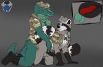  alligator alligatorid anal anthro azban clothing crocodilian doggystyle duo from_behind_position internal male male/male mammal military military_uniform nekozkar procyonid raccoon reptile sagisou scalie sex uniform 