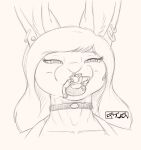  2017 anthro candice_mccoy collar duo ear_piercing female fur greyscale hair headshot_portrait hi_res kencougr lagomorph larger_female leporid lips long_hair macro male mammal mawplay micro monochrome oral oral_vore piercing portrait rabbit size_difference vore 