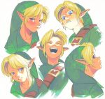  blonde_hair blue_eyes bodily_fluids clothed clothing crying eyebrows eyes_closed green_clothing hair humanoid humanoid_pointy_ears hylian male nintendo not_furry open_mouth open_smile smile solo tears the_legend_of_zelda uzucake young young_link 