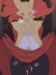  &lt;3 absurd_res anthro areola big_breasts blush bodily_fluids breasts canid canine delphox female fur generation_6_pokemon genital_fluids hi_res inner_ear_fluff looking_at_viewer mammal nintendo nude pokemon pokemon_(species) tubasa tuft 