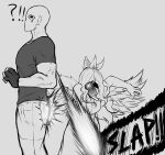  absurd_res anon_(snoot_game) anthro bald clothed clothing duo fang_(gvh) feathered_wings feathers female goodbye_volcano_high hi_res human male mammal muscular muscular_male onomatopoeia pterodactylus pterosaur reptile scalie simple_background snoot_game sound_effects text unknown_artist wings 