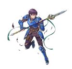  1boy armor blue_armor boots breastplate broken_armor clenched_teeth fire_emblem fire_emblem:_the_binding_blade fire_emblem_heroes holding holding_polearm holding_weapon injury katze-reis-kuchen--nyankoromochi noah_(fire_emblem) official_art one_eye_closed pants pauldrons polearm purple_eyes purple_hair short_hair shoulder_armor spear standing teeth torn_clothes torn_pants weapon 