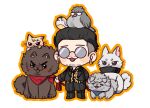  2girls 5boys adachi_kouichi animalization bird cat chibi dog earrings glasses han_joon-gi highres jewelry kamataki_eri kasuga_ichiban leash marumarumarumua mukoda_saeko multiple_boys multiple_girls nanba_yuu pigeon ryuu_ga_gotoku_(series) ryuu_ga_gotoku_7 tongue tongue_out undercut zhao_tianyou 