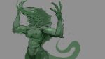  16:9 anthro areola athletic athletic_female breasts female green_body green_skin hi_res looking_at_viewer meandraco monster nipples nude simple_background solo widescreen 