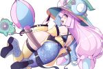  1girl alternate_costume aqua_hair artist_name ass bare_shoulders bellibolt belt broom chain character_hair_ornament hair_ornament hat hot_vr iono_(pokemon) legs leotard long_hair long_sleeves multicolored_clothes multicolored_hair open_mouth pink_hair pokemon rotom rotom_phone sharp_teeth single_thighhigh smile solo split-color_hair teeth thighhighs thighs two-tone_hair watermark white_background witch witch_hat zipper 