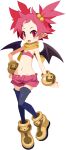  1girl bandeau black_thighhighs blush_stickers bracelet demon_girl demon_wings disgaea disgaea_rpg earrings fang flat_chest full_body hair_bobbles hair_ornament hanako_(disgaea) highres jewelry navel non-web_source official_art open_fly open_mouth photoshop_(medium) pink_hair pink_shorts pointy_ears red_eyes scarf short_hair shorts slit_pupils solo stud_earrings thighhighs transparent_background wings yellow_scarf 