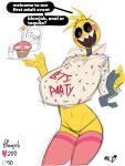  anthro clothed clothing cupcake_(fnaf) female five_nights_at_freddy&#039;s five_nights_at_freddy&#039;s_2 footwear hi_res high_socks jacket mrtv_studio pantsless partially_clothed scottgames simple_background socks solo thong topwear toy_chica_(fnaf) underwear 