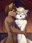  abs anthro anthro_on_anthro brown_body brown_fur brown_hair canid canine canis clovis_(twokinds) duo face_lick female fox fur hair heresy_(artist) hi_res hybrid licking male male/female mammal tongue tongue_out twokinds webcomic webcomic_character wolf zen_(twokinds) 