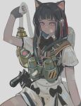  :| absurdres animal_ears bandages black_hair black_ribbon blush canned_air cat_ears closed_mouth diving_mask_removed gat_girl gun hair_ribbon handgun highres mask mask_removed mauser_c96 military original oxygen_tank polilla red_pupils ribbon vest weapon 