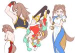  animal_ears blue_pants blush bone_hair_ornament bracelet braid breasts brown_eyes brown_hair chain_necklace china_dress chinese_clothes chun-li chun-li_(cosplay) commentary_request cosplay covering covering_breasts dog_ears dog_girl dog_tail dress fingerless_gloves flexing full-face_blush gloves gradient_hair green_hair hair_ornament hairclip highres holding hololive inugami_korone jewelry kimberly_jackson kimberly_jackson_(cosplay) manon_legrand manon_legrand_(cosplay) marisa_(street_fighter) marisa_(street_fighter)_(cosplay) medium_breasts midriff multicolored_hair necklace open_mouth pants sabaku_chitai shoes sneakers sports_bra spray_can street_fighter street_fighter_6 sweat tail topless twin_braids virtual_youtuber zangief zangief_(cosplay) 