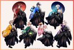  6+boys :d ;d a-gata_(albanox) absurdres albanox aononchi asymmetrical_clothes bangs_pinned_back black_footwear black_hair black_hakama black_kimono black_sash blonde_hair blue_eyes blue_hair blue_kimono boots border brown_eyes brown_hair brown_hakama choppy_bangs clothing_cutout copyright cross-laced_footwear emu_(albanox) facial_mark floral_print folding_fan fox_mask full_body gradient_kimono green_eyes green_kimono grey_eyes grin hair_between_eyes hair_ornament hakama hakama_pants hand_fan hand_on_own_hip hand_up haru_(albanox) heterochromia highres holding holding_fan holding_lantern holding_smoking_pipe holding_umbrella japanese_clothes kanzashi kimono kouki_(albanox) lace-up_boots lantern light_blue_hair looking_at_viewer male_focus mask mask_on_head mole mole_under_eye multicolored_clothes multicolored_hair multicolored_kimono multiple_boys official_art oil-paper_umbrella one_eye_closed orange_border pants parted_lips pink_hair pink_kimono purple_eyes purple_hair purple_kimono red_eyes red_kimono riki_(albanox) sash seigaiha short_hair shoulder_cutout smile smoking_pipe standing standing_on_one_leg streaked_hair tassel two-tone_pants umbrella uto_(albanox) w white_kimono wide_sleeves will_(albanox) 