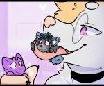  &lt;3 ambiguous_gender american_opossum anthro biped blush choker eyewear fur glasses green_eyes grey_body grey_fur group hi_res jewelry kobold mammal marsupial necklace nic_(nicopossum) niccy nicopossum purple_body purple_eyes tongue tongue_out trio vore 