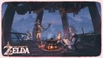  bird_boy blonde_hair bow_(weapon) campfire child dusk highres indoors kchang57 link mountainous_horizon princess_zelda princess_zelda_(botw) rito scenery sitting smile snowing snowquill_set_(zelda) talking teba_(zelda) the_legend_of_zelda the_legend_of_zelda:_breath_of_the_wild tulin_(zelda) weapon 