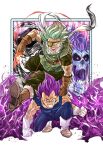  4boys amartbee black_frieza boots brown_footwear clenched_teeth commentary covered_abs derivative_work dragon_ball dragon_ball_super dreadlocks english_commentary evil_smile eyepatch fingerless_gloves frieza gas_(dragon_ball) gloves granolah_(dragon_ball) green_hair highres hollow_eyes male_focus multiple_boys muscular muscular_male no_eyebrows on_one_knee purple_eyes purple_hair red_eyes smile teeth twitter_username ultra_ego_(dragon_ball) vegeta white_footwear white_gloves zombie 