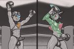  2023 anthro ballboxing balls_outline boxing boxing_gloves clothed clothing cock_sheath dcheese digital_media_(artwork) diptych duo erection erection_under_clothing female fighting_ring gallade gardevoir generation_3_pokemon generation_4_pokemon genital_outline gynomorph handwear hi_res intersex intersex/male leather leather_clothing leather_headgear male male/female muscular muscular_female muscular_male nintendo penis_clothing pokemon pokemon_(species) sport thong underwear 