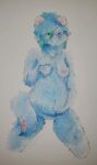  anthro blue_body breasts clitoris dragon drawing female female/female gemini gemstripe genitals happy hi_res pregnant solo 