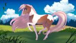  blue_eyes cloud equid equine feral grass hair hi_res horse mammal outside pink_hair plant rukifox side_view sky solo 