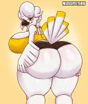  anthro avian big_breasts big_butt bird breasts butt feathers female hi_res holding_butt huge_butt looking_at_viewer looking_back looking_back_at_viewer matospectoru solo thick_thighs white_body white_feathers 