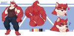  2022 absurd_res anthro bottomwear bratt_nguyen butt canid canine clothing countershading fur hi_res male mammal model_sheet muscle_shirt nipples pants pink_nipples rear_view red_body red_fur rux-uwu solo white_body white_fur 
