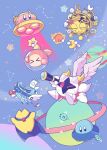  &gt;_&lt; :3 aircraft airship armored_boots arms_up artist_name blue_cape blue_eyes blush blush_stickers boots cape character_request closed_eyes commentary_request constellation copy_ability crescent_moon darpa_(kirby) dippa_(kirby) dupa_(kirby) feathered_wings flying galacta_knight galactic_nova gears gloves holding_telescope horns kirby kirby_(series) light_bulb looking_at_another lor_starcutter mask midooka_(o_k_k) monocular moon mr._bright mr._shine mr._star on_mini_planet one_eye_closed planet planetary_ring pocket_watch red_eyes sky smile space star_(sky) star_(symbol) starman_(kirby) starry_sky sun telescope twitter_username ufo ufo_(kirby) ufo_kirby v-shaped_eyebrows waddle_dee watch watermark white_gloves white_wings winding_key wings yellow_horns 