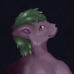  anthro brown_eyes canid canine ears_down fan_character female female/female fox fur green_hair gynomorph hair hi_res icon inner_ear_fluff intersex kunky looking_at_viewer looking_back mammal pivoted_ears profile_view profilepicture purple_body purple_fur solo tuft 