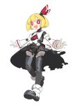  1girl absurdres ascot black_skirt black_vest blonde_hair cheri_zao full_body hair_ribbon highres joints mechanization open_mouth red_ascot red_eyes red_ribbon ribbon robot_girl robot_joints rumia short_hair simple_background skirt smile solo touhou vest white_background 