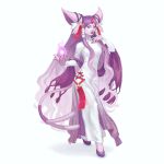  accessory asian_clothing black_sclera chinese_clothing chinese_dress clothed clothing dollightful_(copyright) dress ear_piercing east_asian_clothing eeveelution espeon espeon_(dollightful) eyebrows female footwear forehead_gem full-length_portrait fully_clothed fur generation_2_pokemon hair hair_accessory humanoid inner_ear_fluff katherine_murray lips long_hair magic_user nintendo piercing plantigrade pokemon pokemon_(species) portrait purple_body purple_fur purple_hair purple_skin purple_tail shoes solo tail tuft wavy_hair white_eyes 