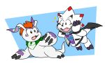  anthro bandai_namco bandanna clothing digimon digimon_(species) duo feral flying fur gammamon gomamon hair hi_res horn joltink kerchief male red_hair soul-silver-dragon white_body white_fur wings 