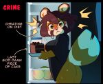  ailurid anthro appliance bare_butt bodily_fluids butt cake canid canine canis comic dessert english_text female food fridge fruit hi_res kitchen_appliance looking_at_viewer male male/female mammal mango_(fruit) night oversized_shirt payanda payanuma plant polf red_panda shocked surprised_expression sweat sweaty_butt tail text wolf 