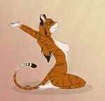  anthro breasts creature71 felid feline female flat_colors hi_res mammal pantherine raised_arms side_boob side_view solo stretching stripes tiger 