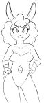  4_fingers anthro black_and_white breasts bunny_costume clothing costume digital_drawing_(artwork) digital_media_(artwork) female fingers fluffy fluffy_hair gold-white-kott hair hands_on_hips hi_res lagomorph leporid looking_at_viewer mammal monochrome navel nickelodeon rabbit secretary_tammy simple_background solo standing t.u.f.f._puppy white_background wide_hips 