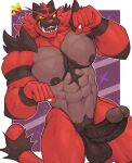  &lt;3 2023 5_fingers abs balls black_balls black_penis claws digital_drawing_(artwork) digital_media_(artwork) erection fangs finger_claws fingers fur generation_7_pokemon genitals glans humanoid_genitalia humanoid_penis incineroar licking licking_lips looking_at_viewer male muscular muscular_male navel nintendo nipples penis pokemon pokemon_(species) red_body simple_background standing tail teeth tongue tongue_out wolf-con-f 