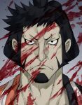  1boy adam&#039;s_apple blood blood_on_face blood_splatter eungyugiyomi facial_hair goatee kinemon long_sideburns male_focus mutton_chops one_piece portrait samurai serious short_hair sideburns solo topknot 