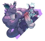  2023 anthro balls duo erection genitals hi_res male muscular muscular_male nintendo nude penis pokemon purple_body reptile scalie sharp_teeth simple_background teeth tongue tongue_out voviat white_background 
