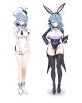  1girl absurdres ako_(blue_archive) animal_ears ash_(cat7evy) bell black_bow black_bowtie blue_archive blue_hairband bow bowtie breasts commentary detached_collar fake_animal_ears gloves hairband half_gloves halo highleg highleg_leotard highres large_breasts leotard looking_at_viewer neck_bell playboy_bunny rabbit_ears short_hair sideboob strapless strapless_leotard thighhighs 