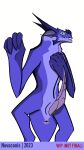  absurd_res animal_genitalia antennae_(anatomy) anthro anus big_hands big_penis blue_eyes blush blush_lines genital_slit genitals hi_res horn kilth_(novaconis) male novaconis penis purple_body ridged_penis sabre_(novaconis) slit surprised_expression tail unfinished 