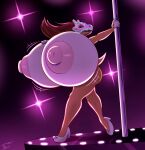  absurd_res anthro big_breasts breasts candy_(badgerben) cubone dancing female generation_1_pokemon green_eyes hi_res huge_breasts hyper hyper_breasts light nintendo pokemon pokemon_(species) pokemorph pole pole_dancing solo stripper_pole tohilewd 