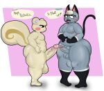  absurd_res animal_crossing anthro balls belly big_penis blonde_hair blush bodily_fluids butt chubby_anthro chubby_male comparing comparing_penis curvy_figure dialogue digital_media_(artwork) domestic_cat drawee_draws duo english_text erection eyewear felid feline felis fur genital_fluids genitals glasses grey_body grey_fur hair heterochromia hi_res humiliation male male/male mammal marshal_(animal_crossing) moobs nintendo nipples nude open_mouth overweight overweight_male penis penis_size_difference raymond_(animal_crossing) rodent sciurid simple_background slightly_chubby smile sweat sweatdrop tail text thick_thighs tree_squirrel wide_hips 