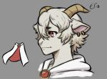  anthro bovid bovine cape clothing dynogreeno ear_piercing elio_(dynogreeno) fur gem hair hi_res horn male mammal piercing red_clothing red_eyes robe solo white_body white_clothing white_fur white_hair 